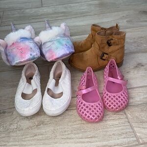 Girls Toddler Kid Shoe Bundle Boot Jellies Slip On Eyelet Unicorn Slippers